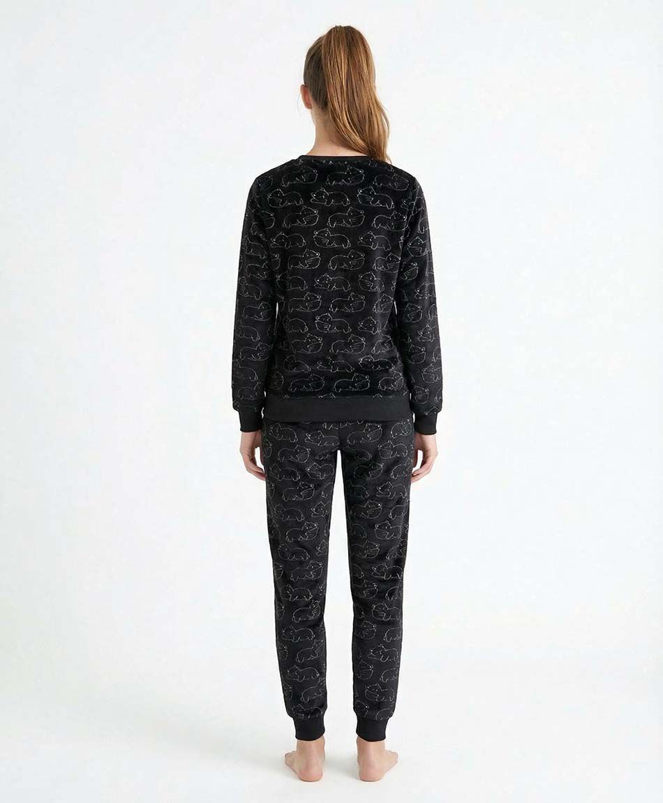 Pijama mujer coral gatitos black