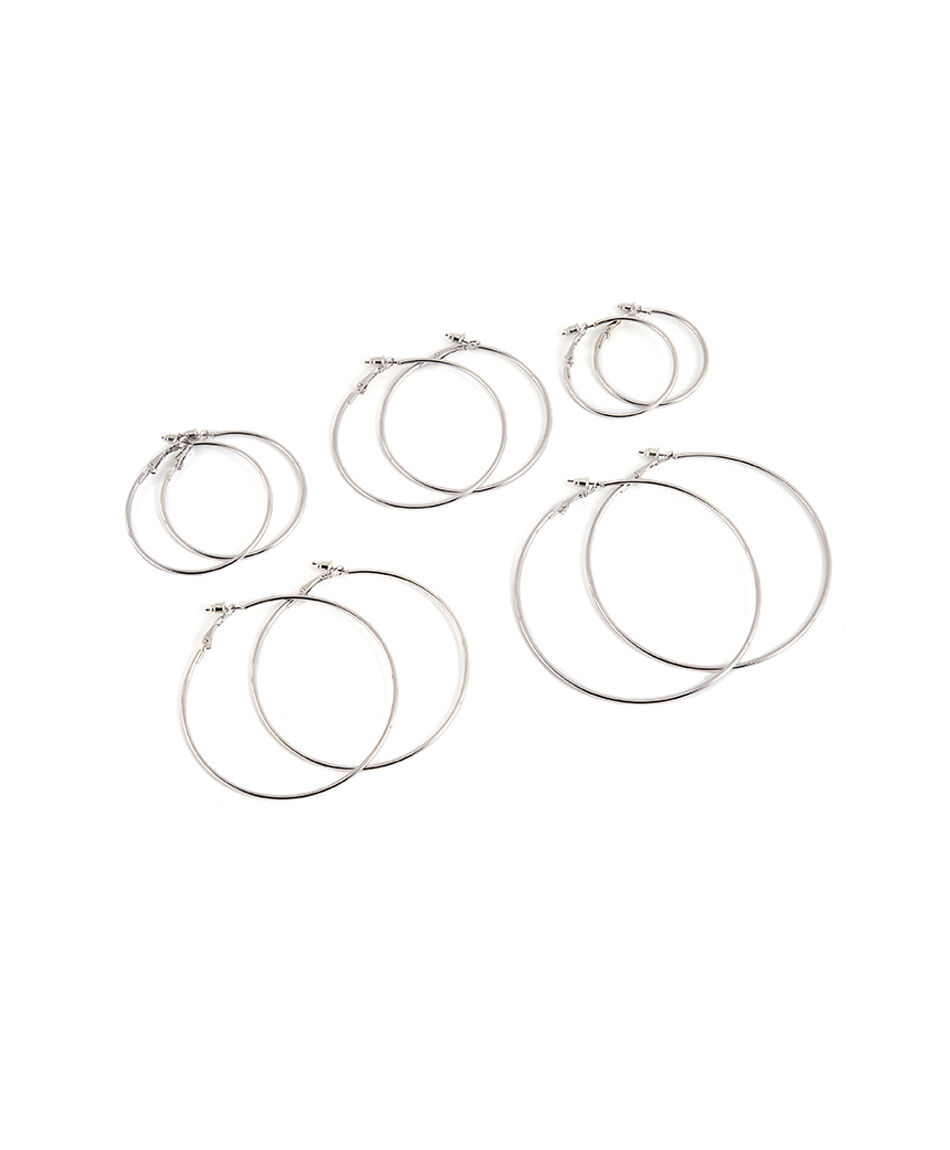 Set 5 aros mujer argollas plateadas