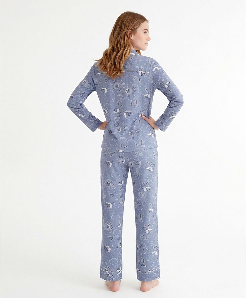 Pijama mujer camisero floreado azul