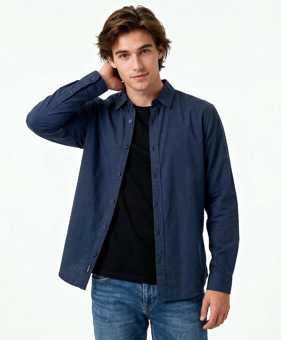Camisa hombre lisa azul