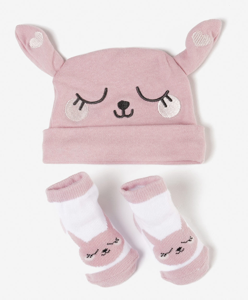 Set gorro + calcetines beb&eacute; conejito
