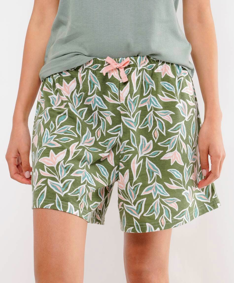 Pijama mujer short floreado verde