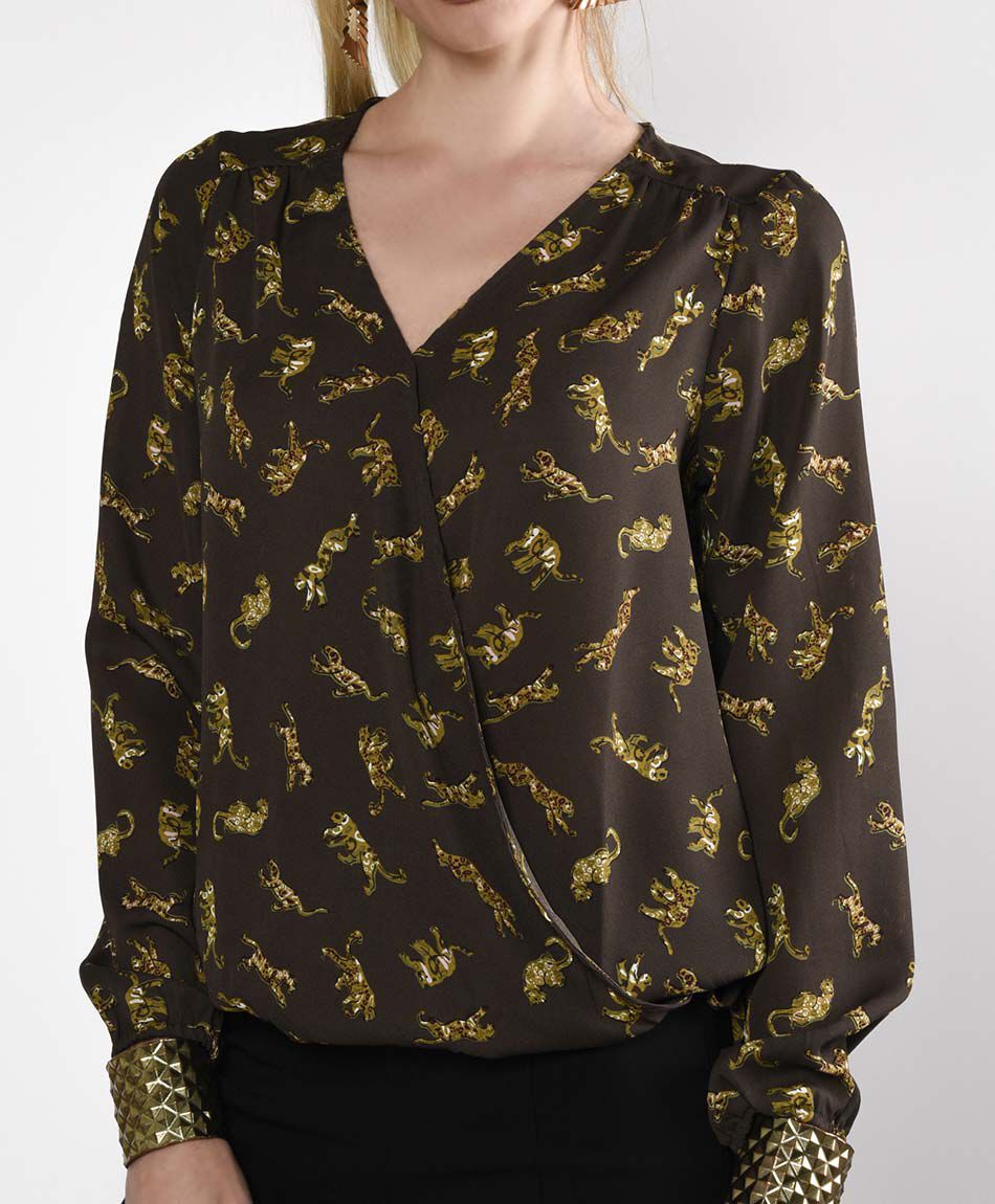 Blusa manga larga cuello en v