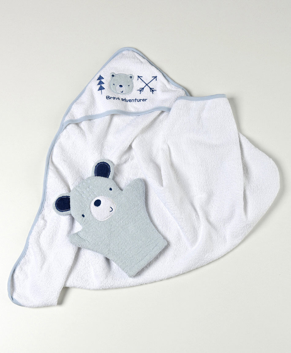 Pack toalla + guante beb&eacute; azul