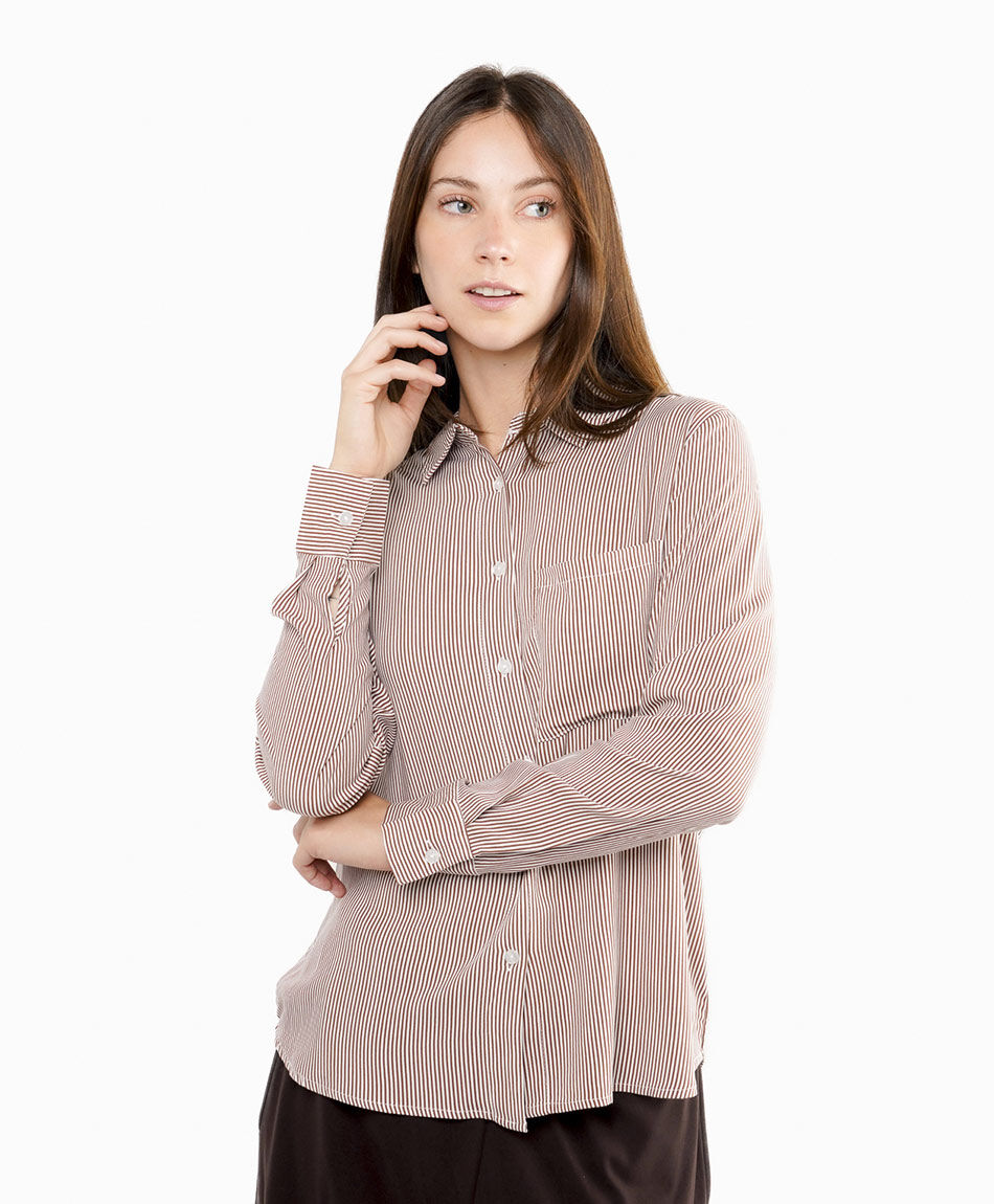 Camisa mujer dise&ntilde;o rayas brown