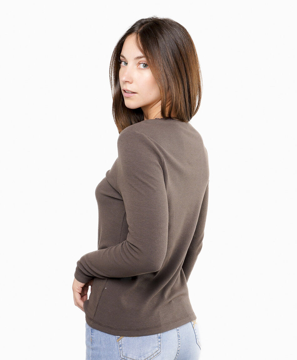 Remera mujer manga larga rib con encaje