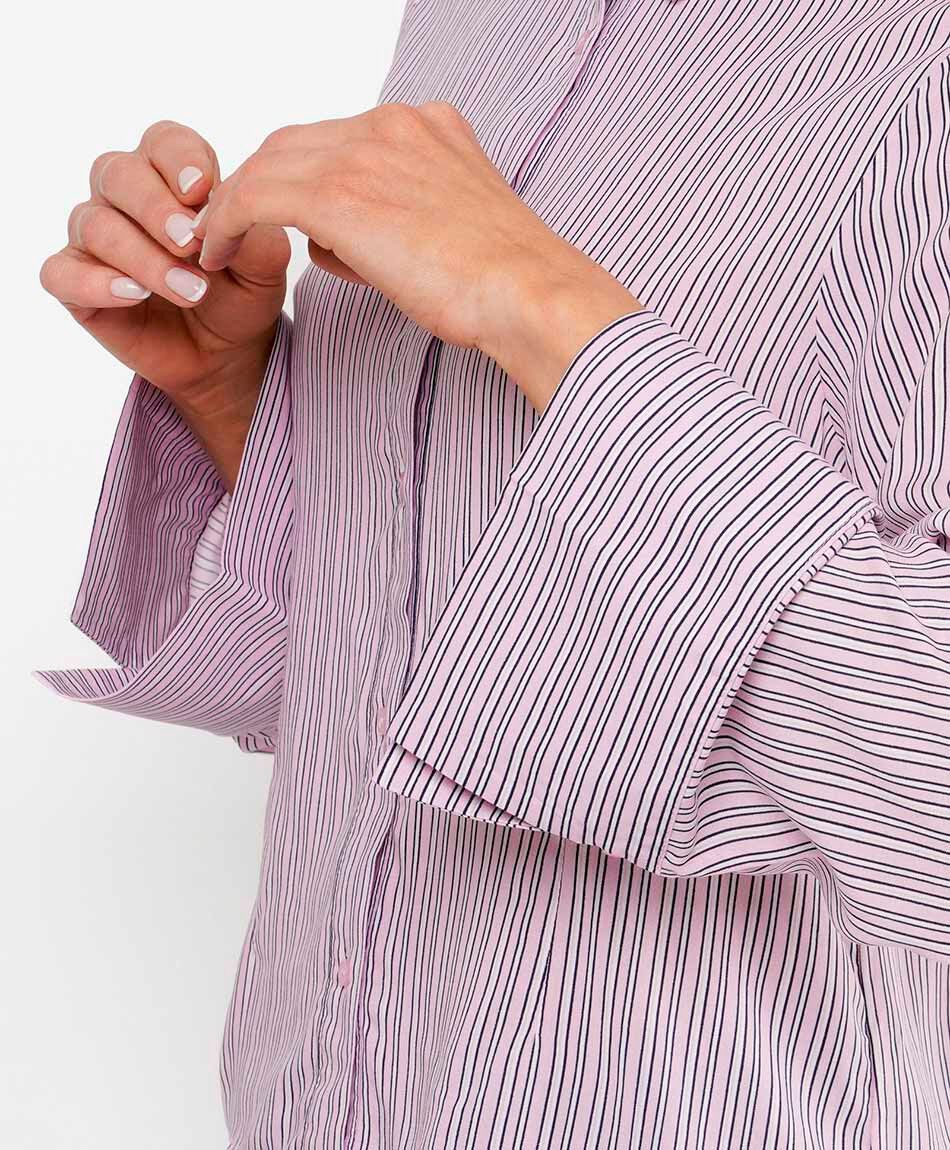 Camisa mujer lineas manga ancha rosada