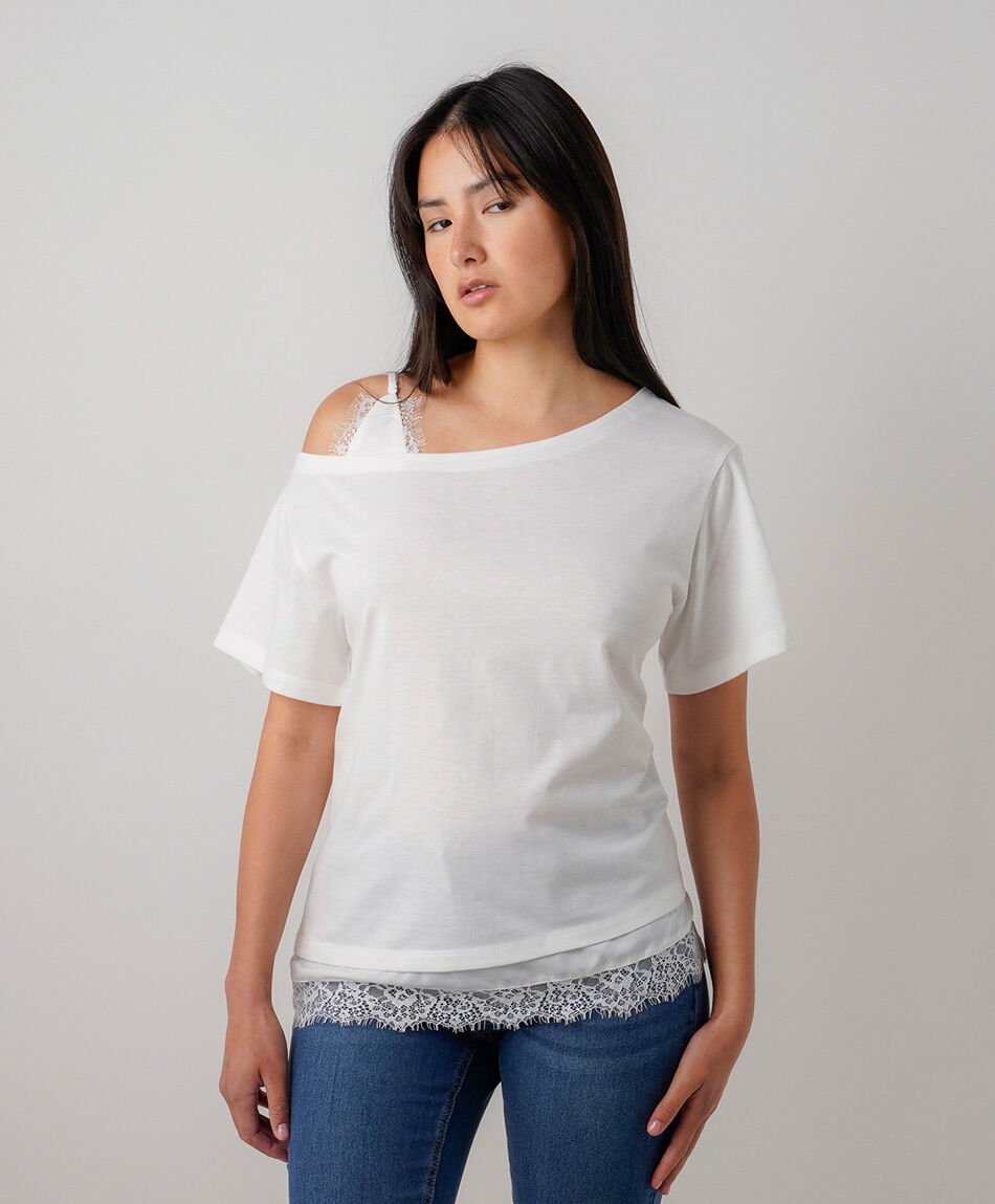 Remera mujer encaje doble