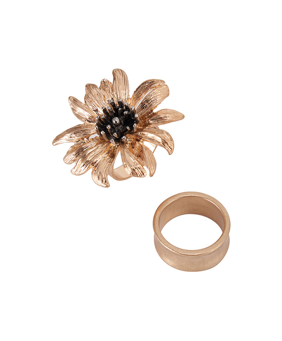 Set 2 anillos mujer flor y liso