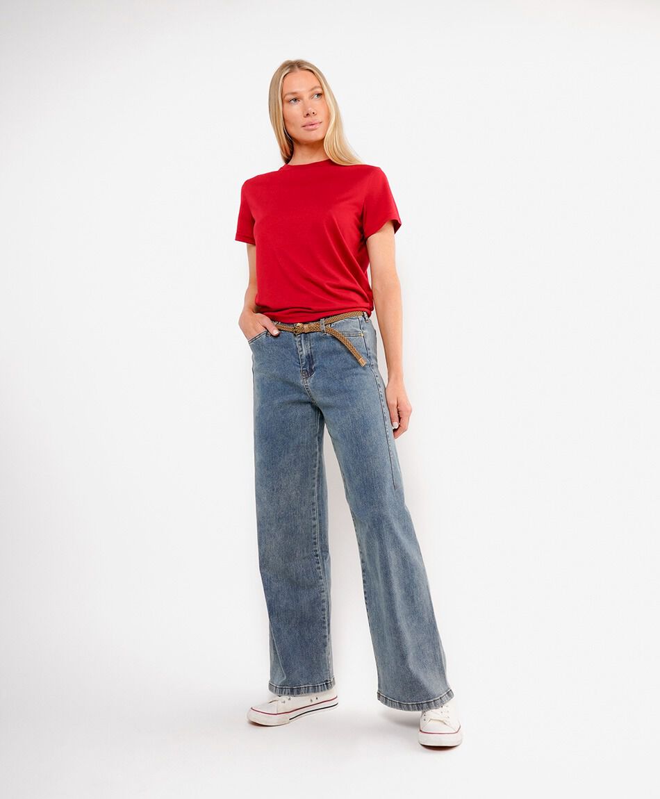 Jeans mujer wide leg cintur&oacute;n