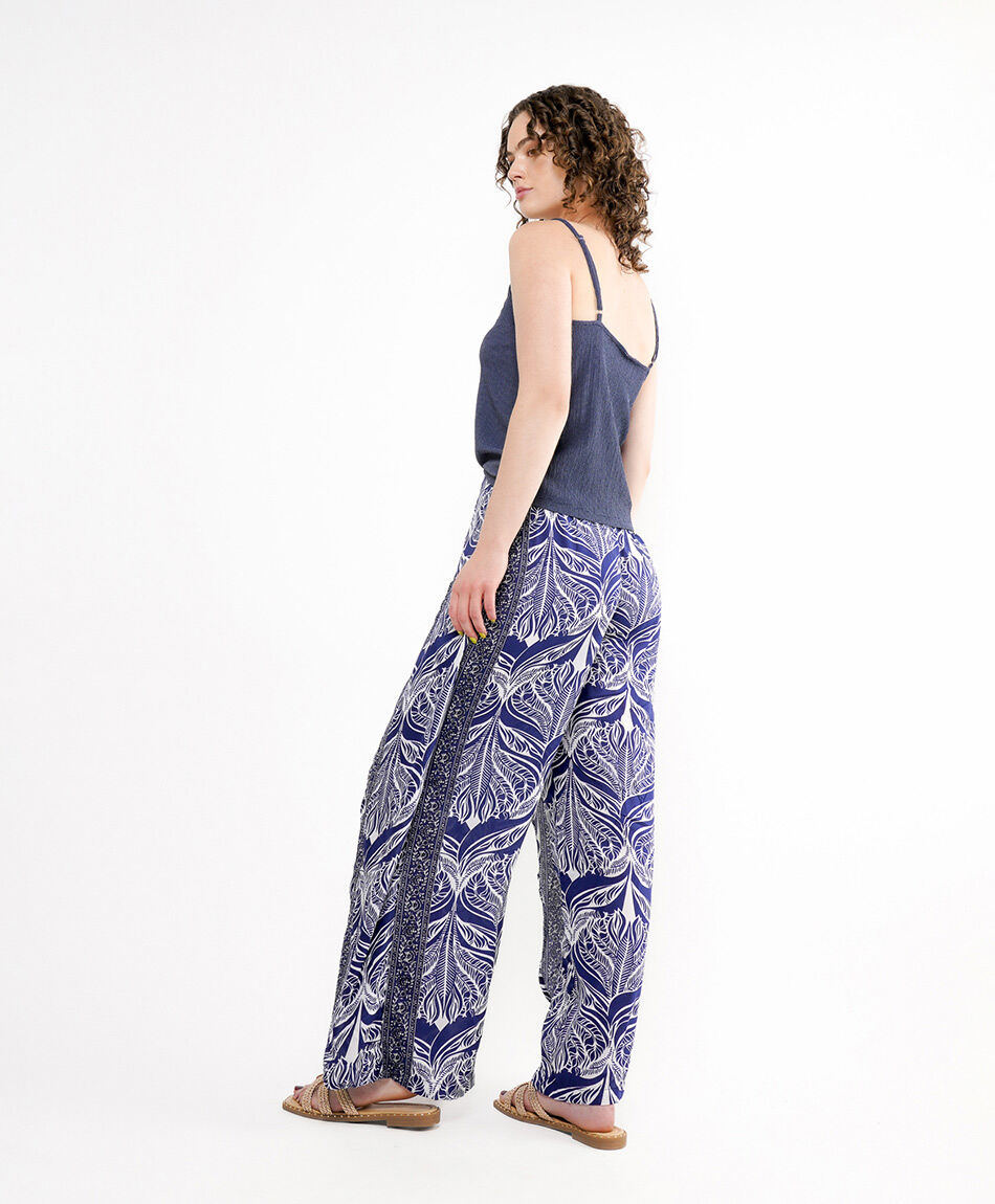 Pantal&oacute;n mujer print hojas wide