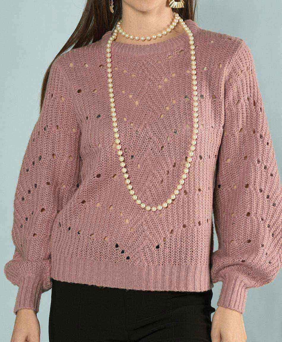 Sweater calado oversize cuello redondo