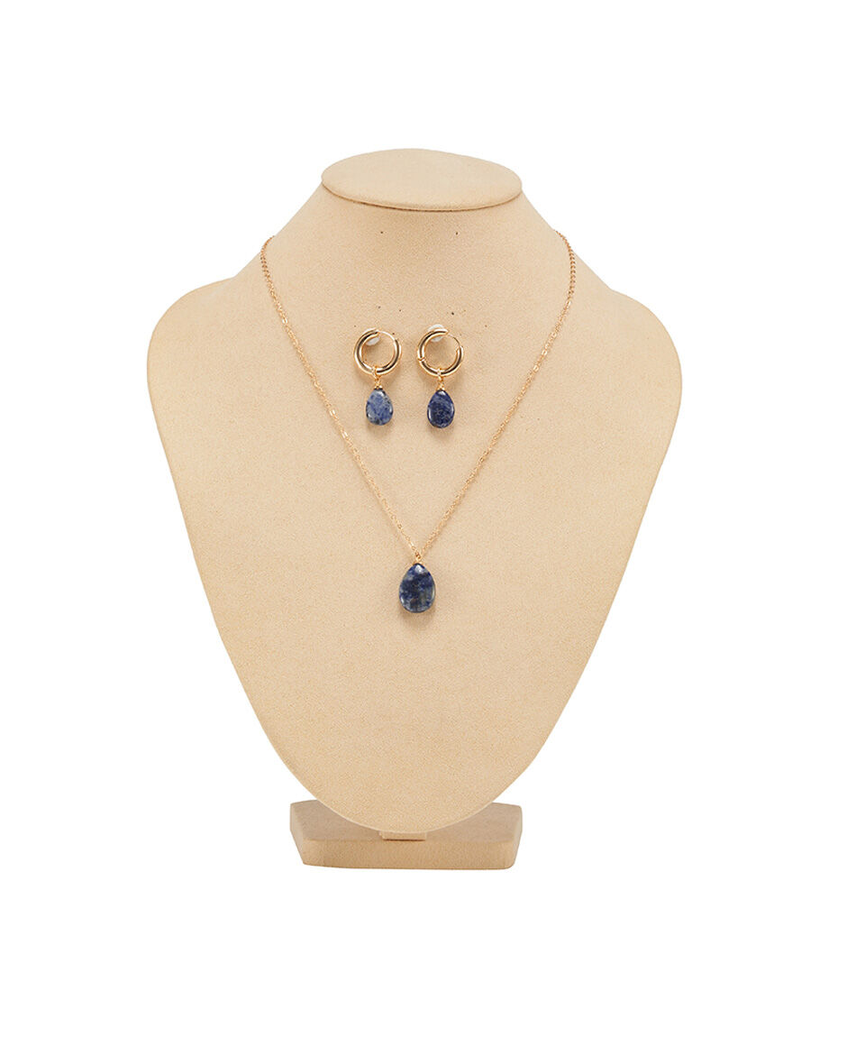 Set collar + aros mujer piedras azules