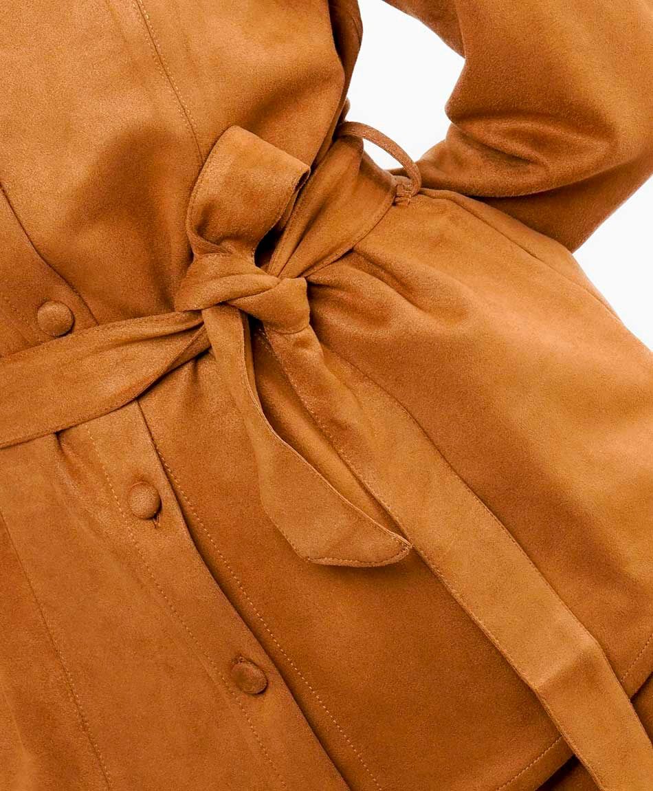 Chaqueta mujer lazo acinturado caf&eacute;