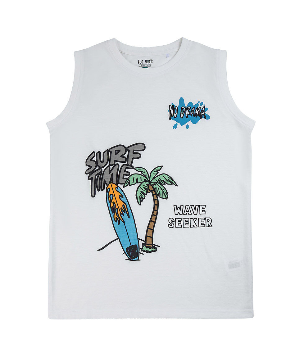 Polera ni&ntilde;o surf time sin mangas