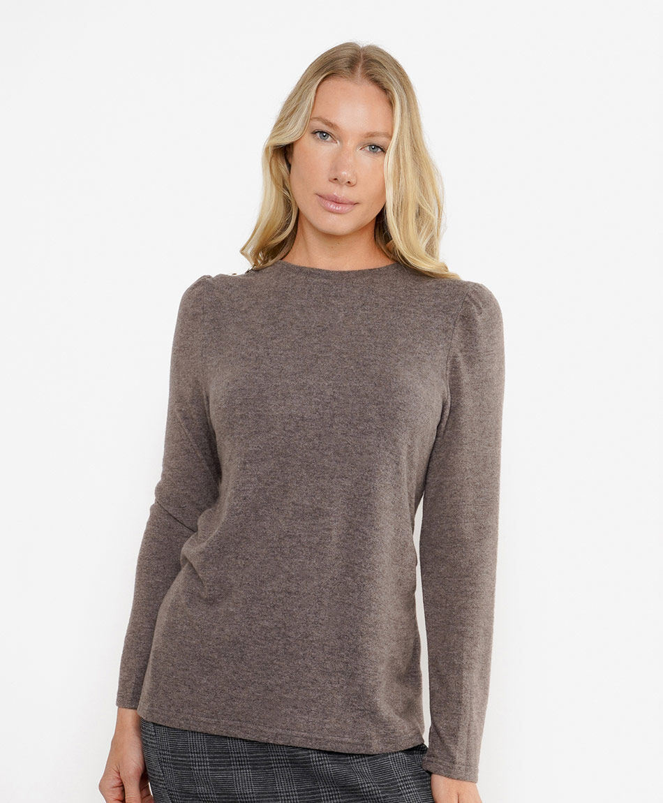 Polera mujer lanosa botones caf&eacute;