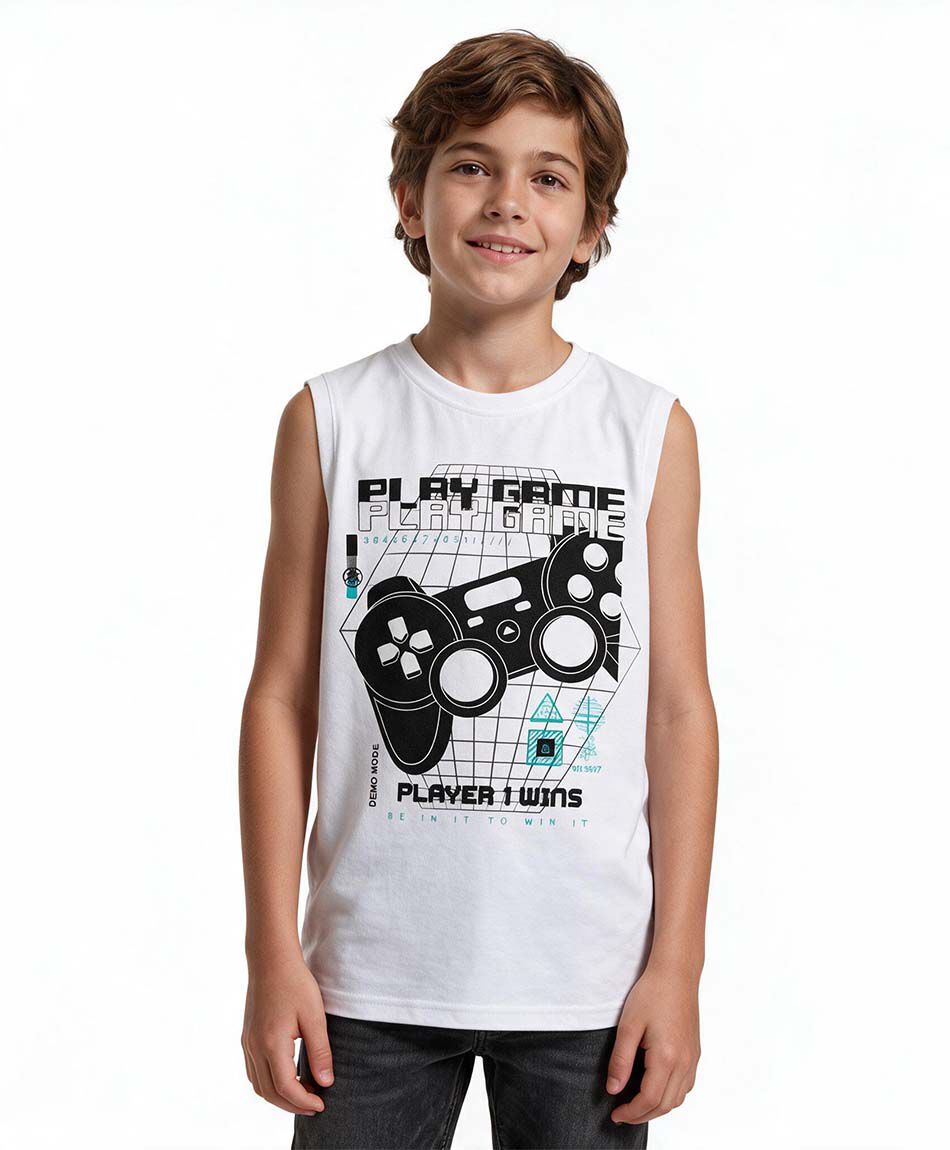 Remera ni&ntilde;o sin mangas gamer