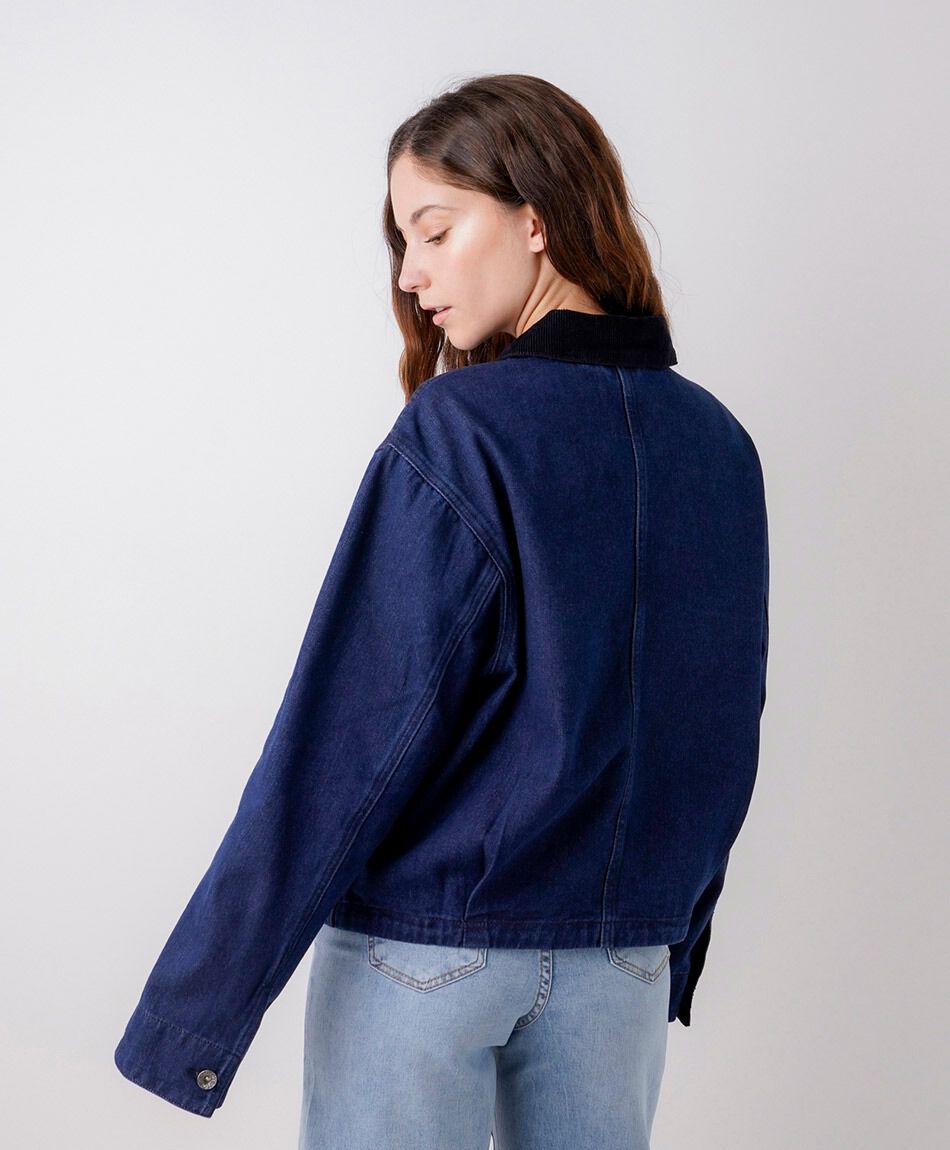 Campera mujer denim cuello corderoy