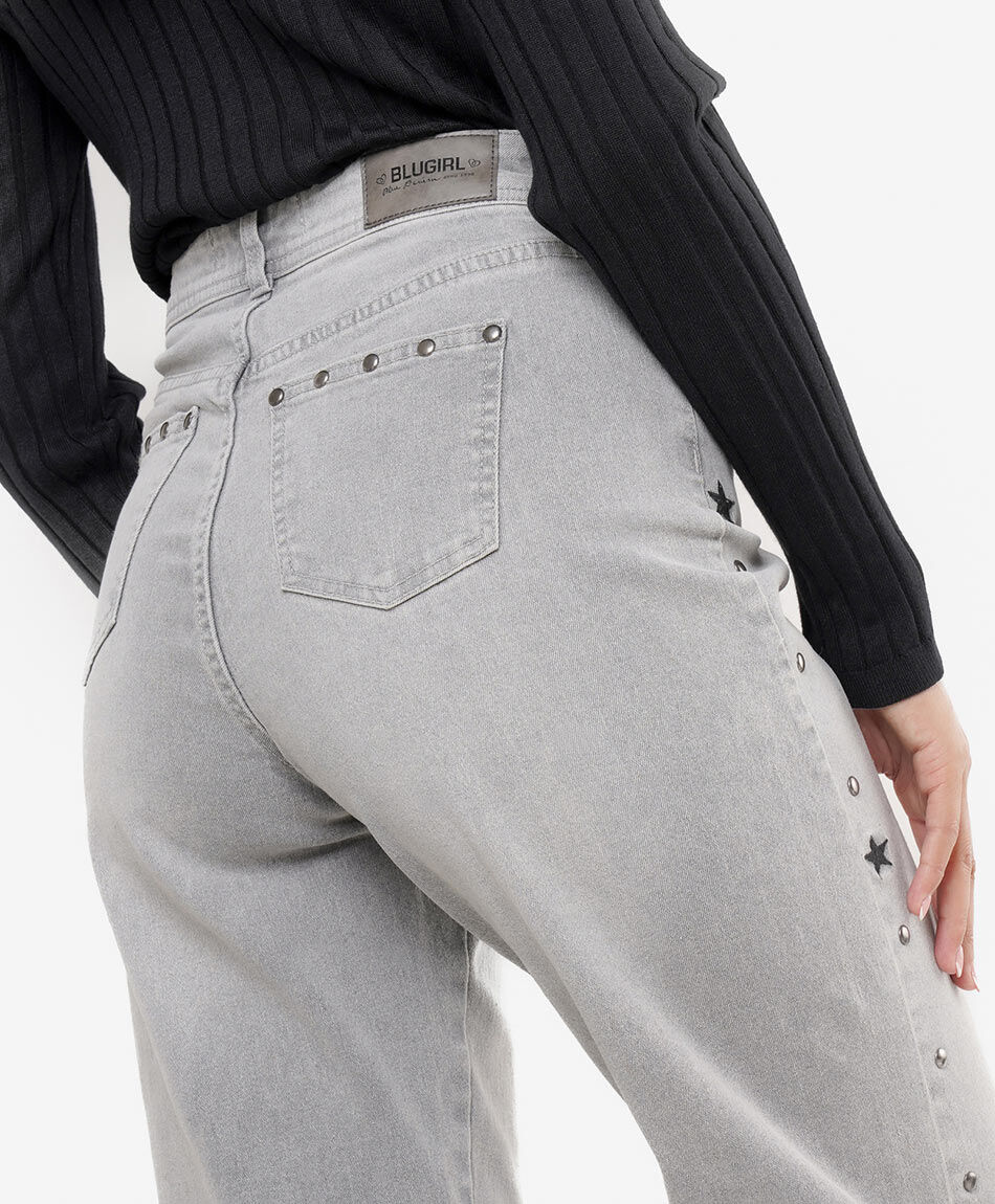 Jeans mujer estrellas bordadas wide leg
