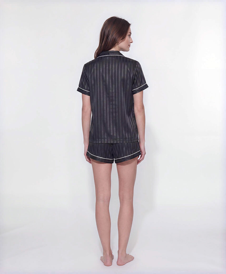 Pijama mujer camisero  sat&iacute;n rayas negro