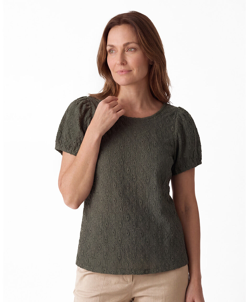 Remera mujer florcitas caladas