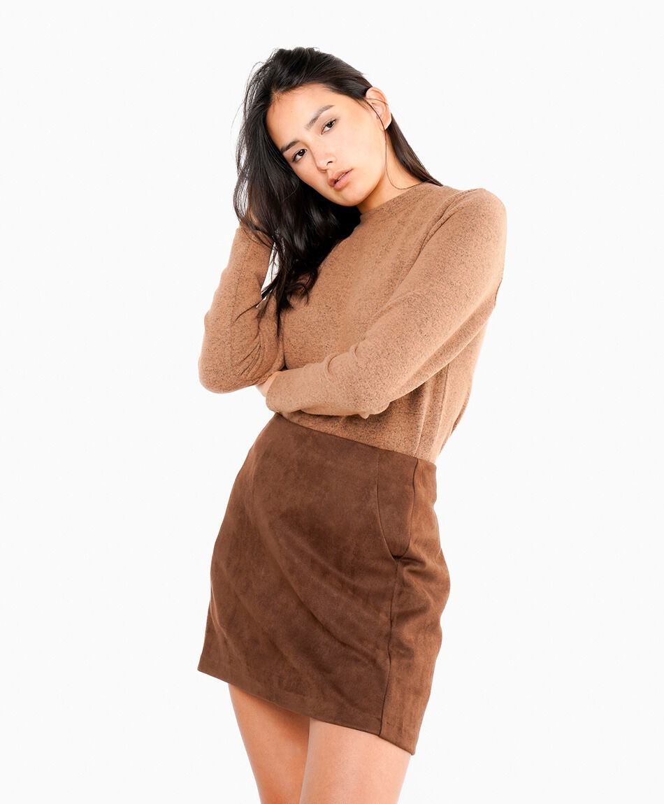 Mini pollera mujer suede caf&eacute;