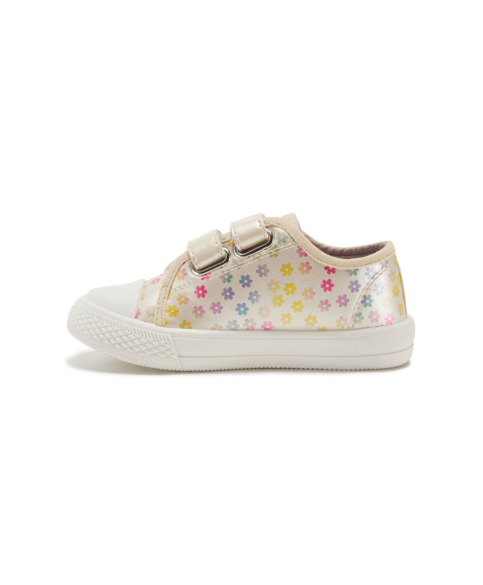 Zapatilla infantil (20 a 25) florcitas dorada