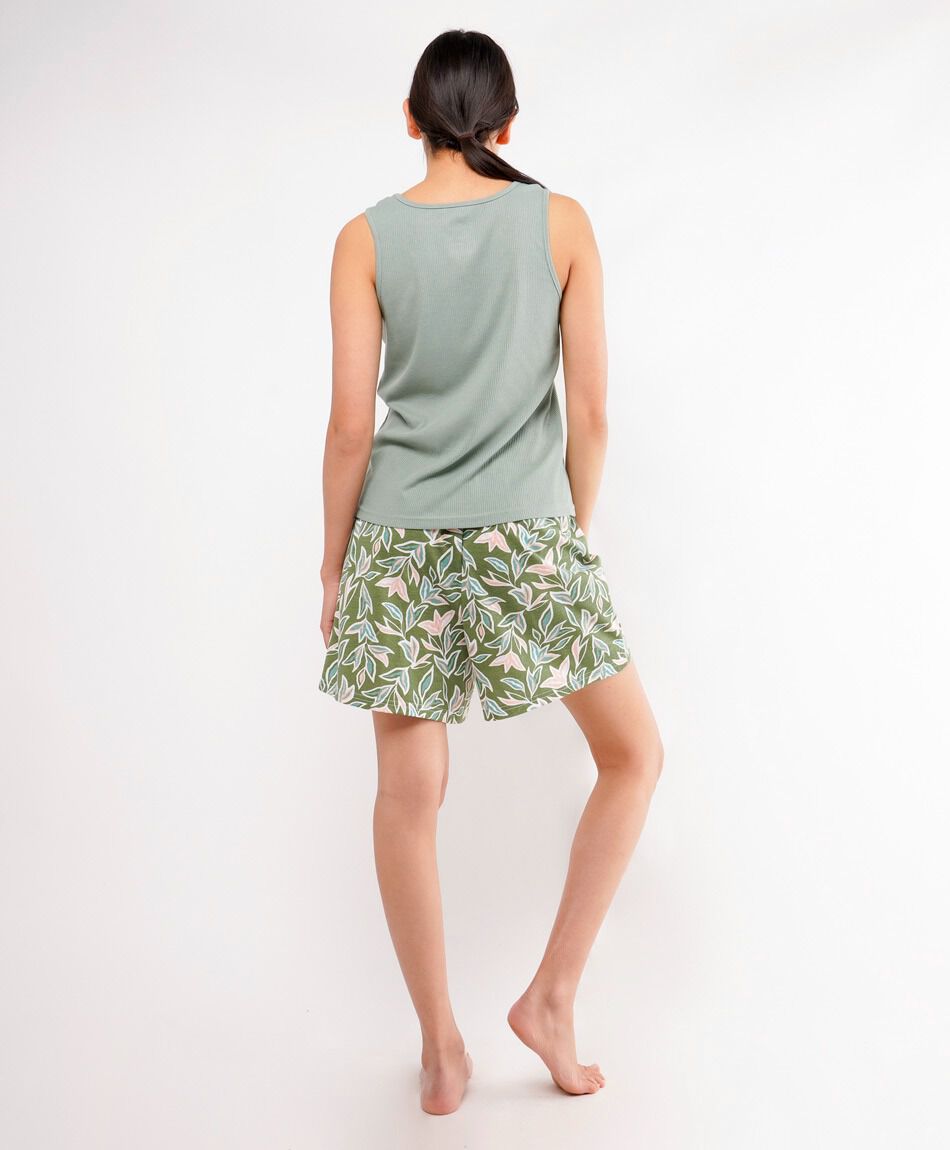 Pijama mujer short floreado verde