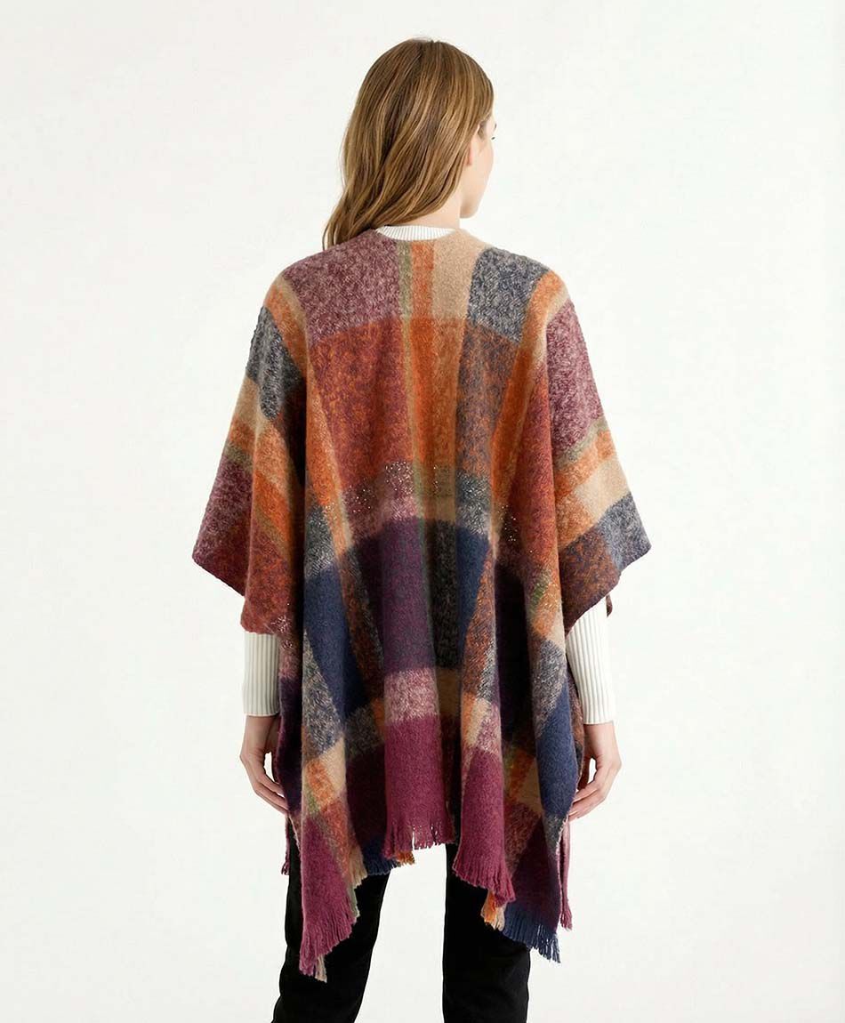 Poncho mujer cuadros orange