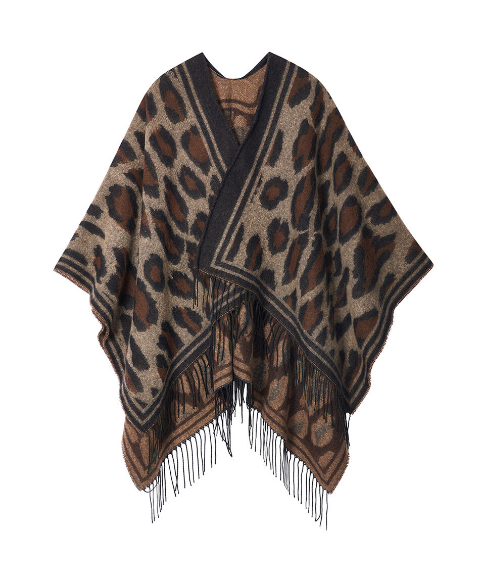 Poncho mujer animal print brown
