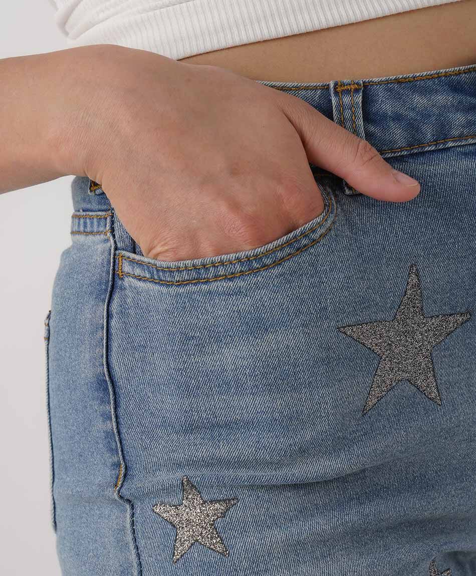 Jeans mujer wide leg estrellas brillantes