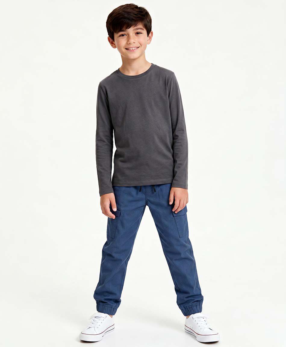 Pantal&oacute;n ni&ntilde;o cargo twill azul
