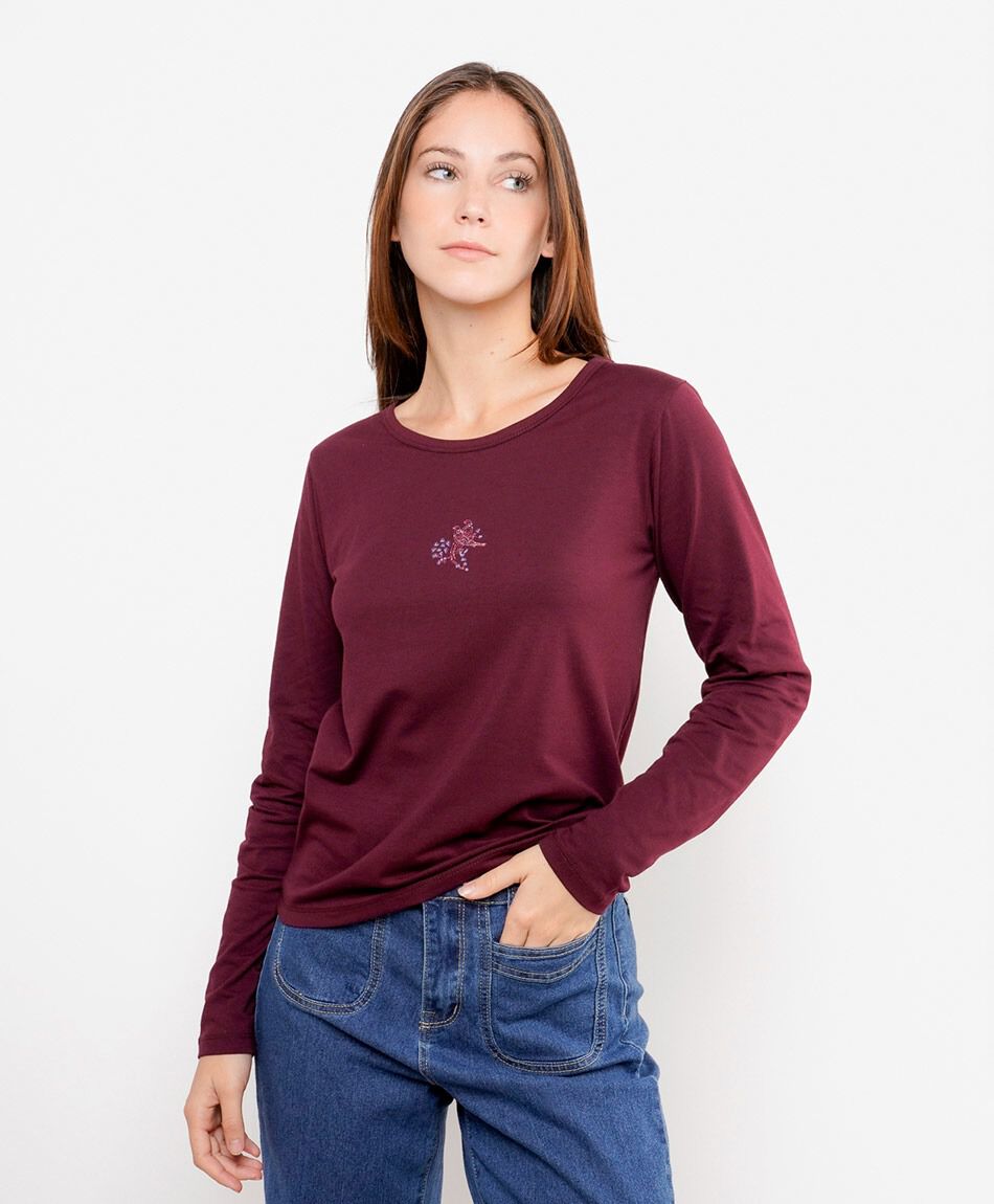 Remera mujer p&aacute;jaros bordados