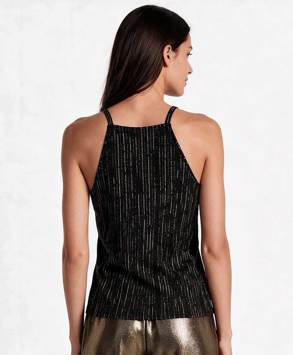 Remera mujer negra dorada