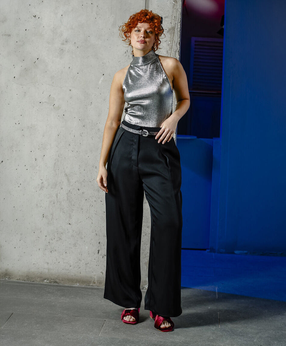 Pantal&oacute;n mujer pinzas satinado