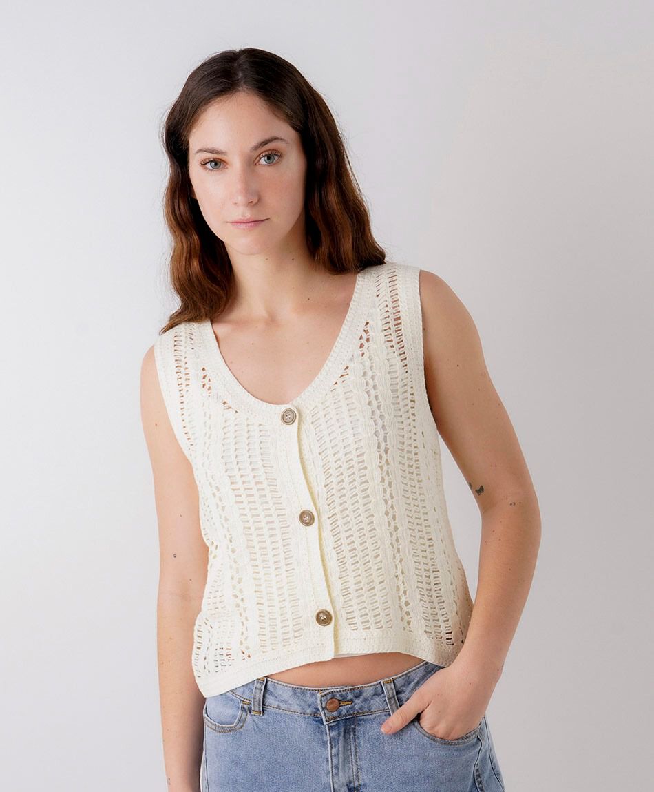 Cardigan mujer calado sin mangas