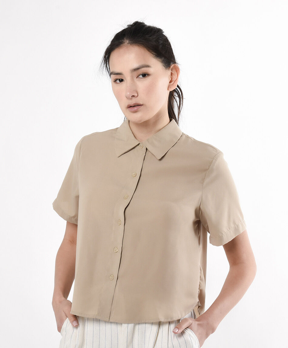 Camisa mujer manga corta beige