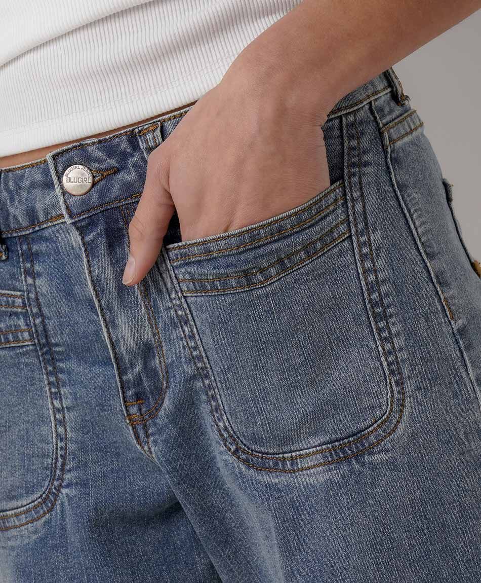 Jeans mujer flare bolsillo ojal