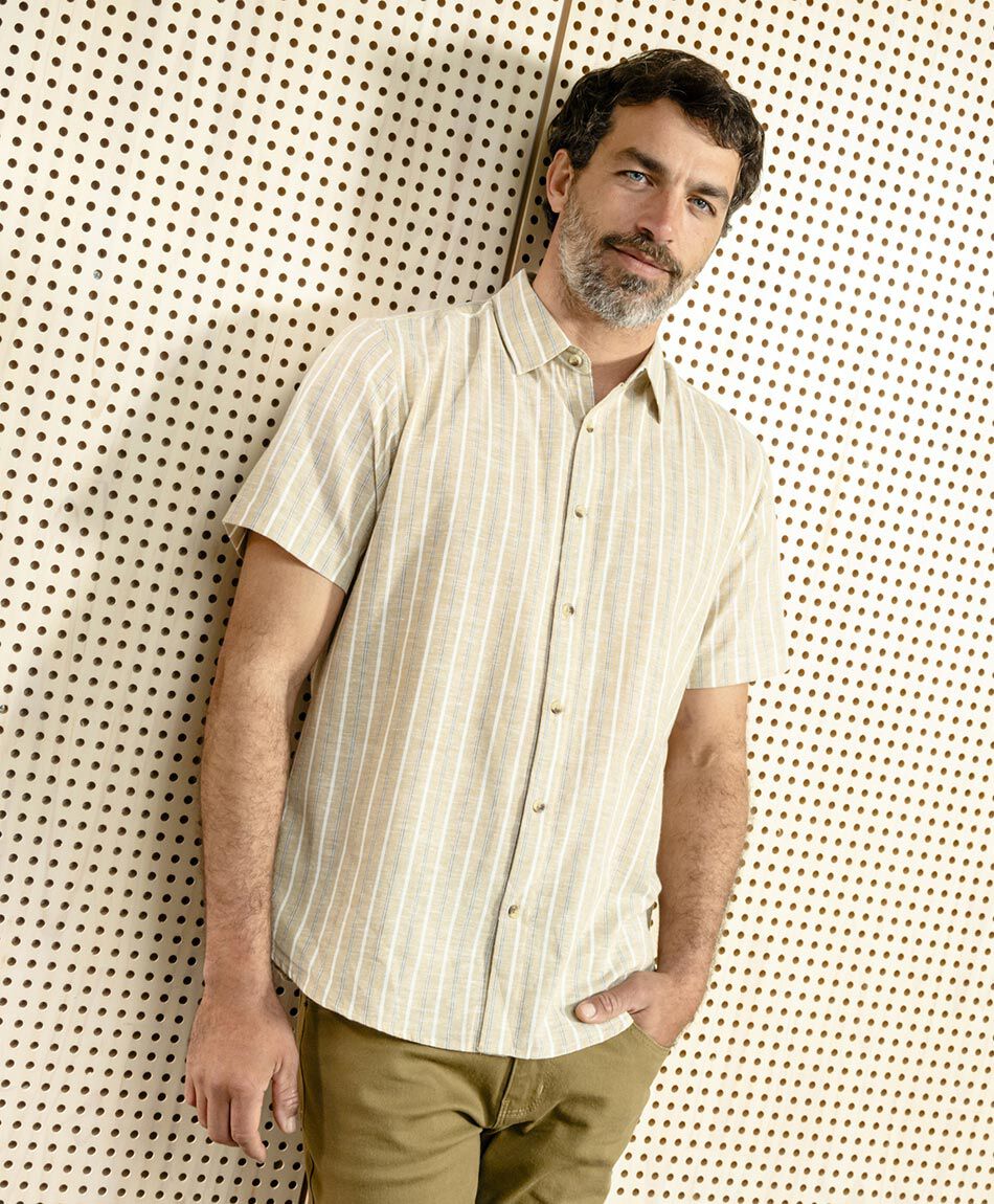 Camisa hombre l&iacute;neas bicolor lino