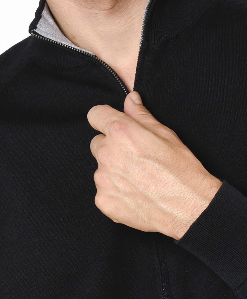 Sweater hombre liso negro cierre