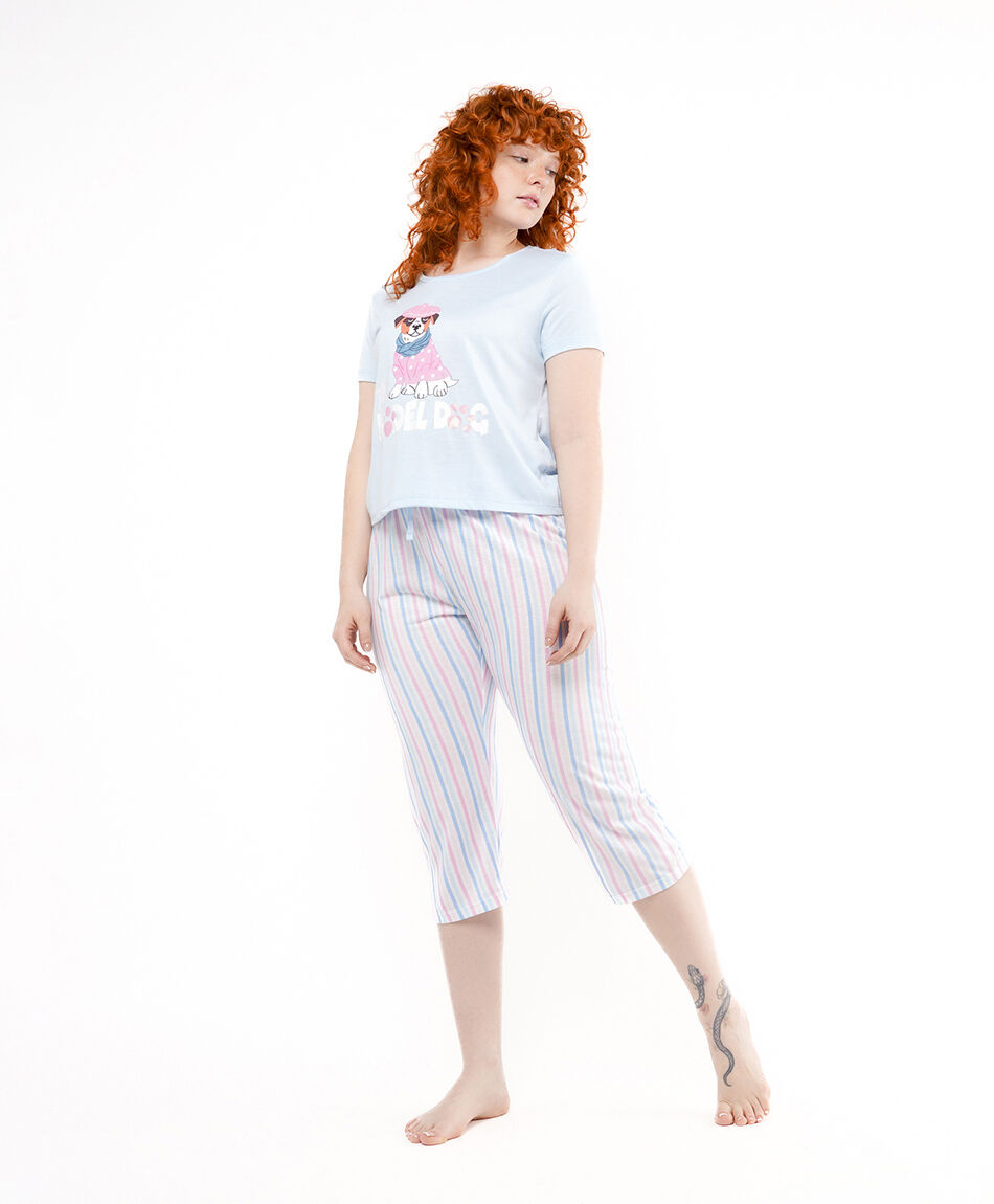 Pijama mujer capri perro l&iacute;neas