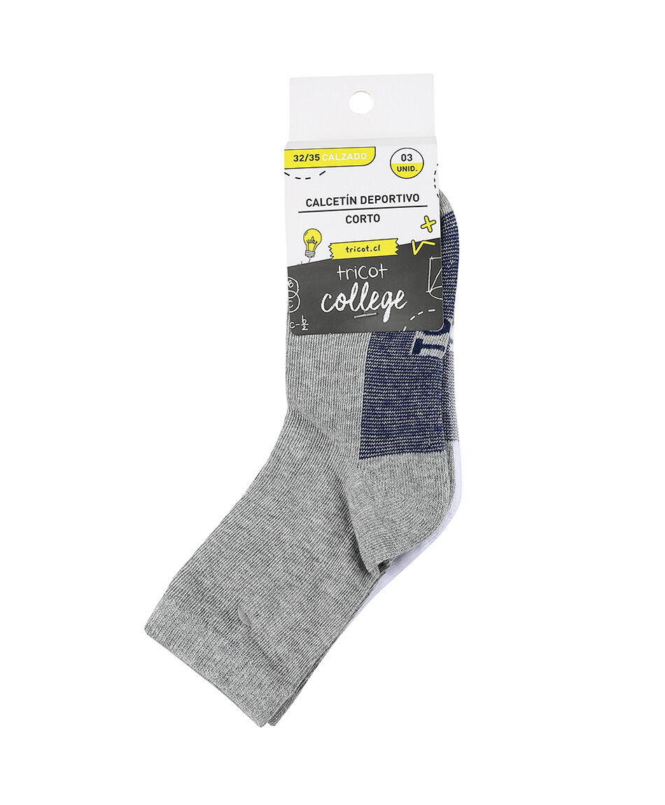 Pack 3 medias escolar algod&oacute;n tricolor