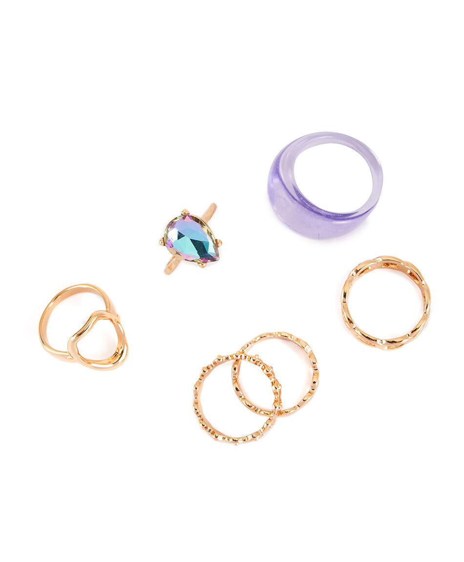 Set 6 anillos mujer detalles lilas