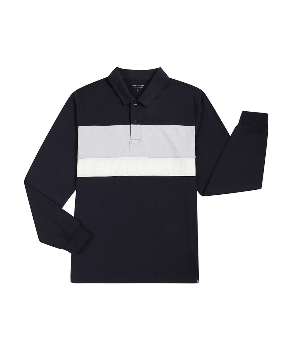 Polera hombre manga larga cuello polo navy