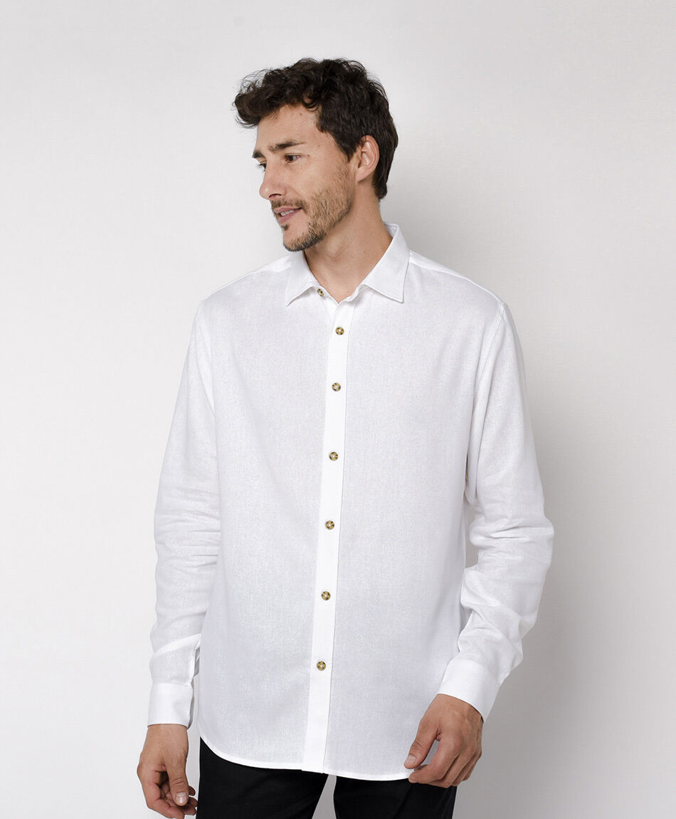 Camisa hombre lino blanca
