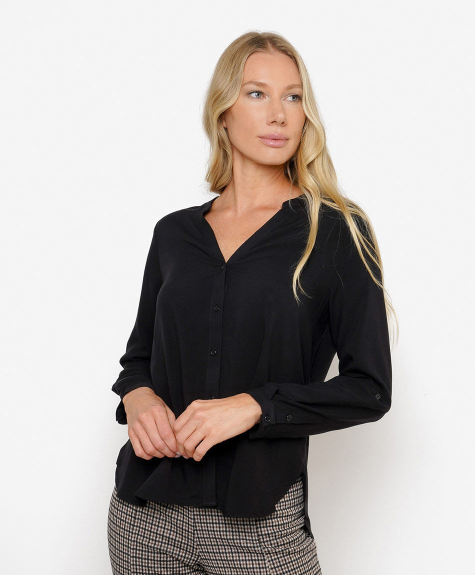 Camisa mujer cuello mao negra