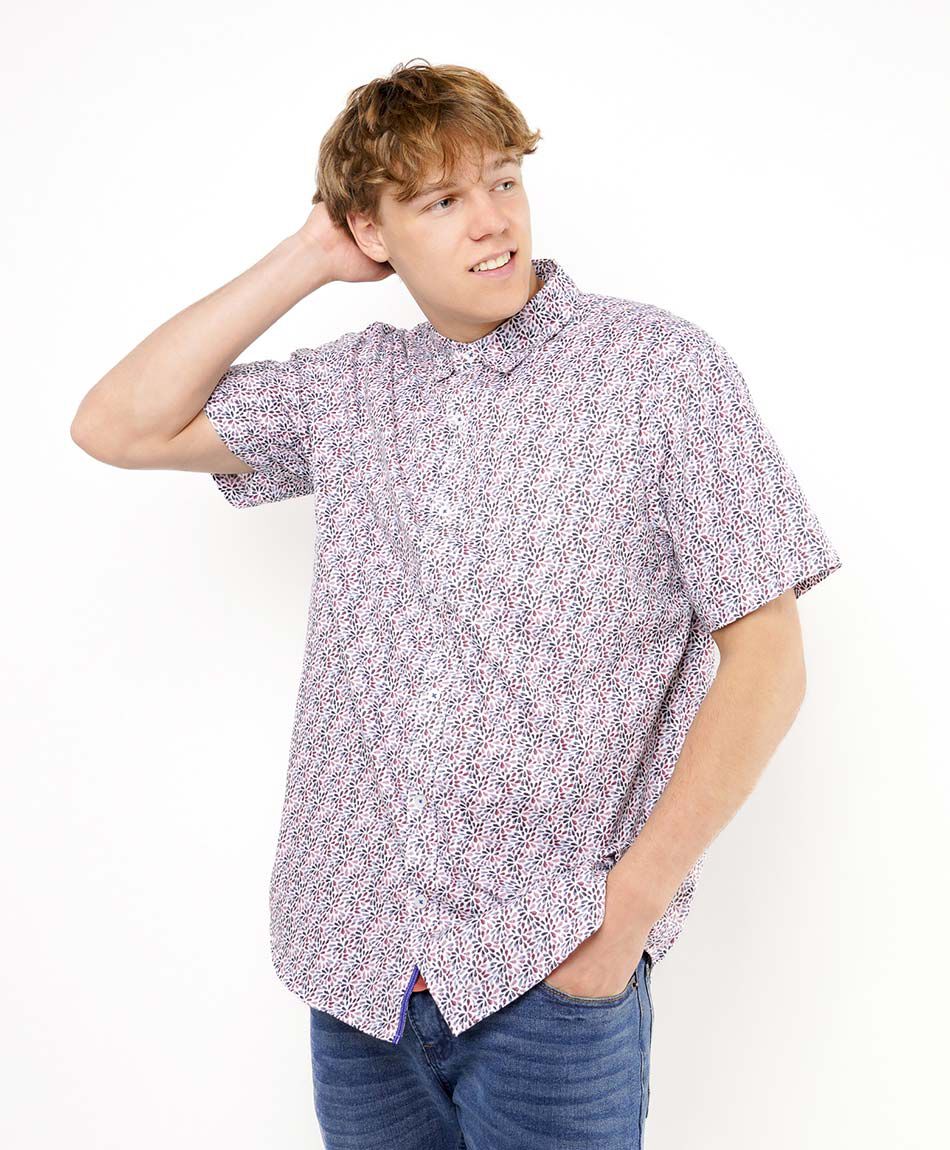 Camisa hombre estampado hojas multicolor