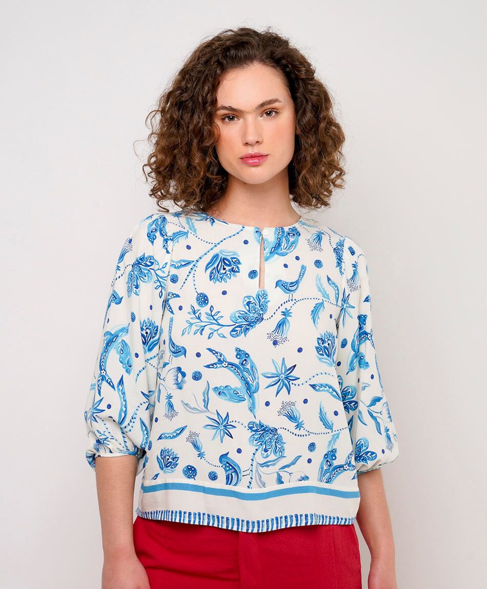 Camisa mujer pajaritos manga globo