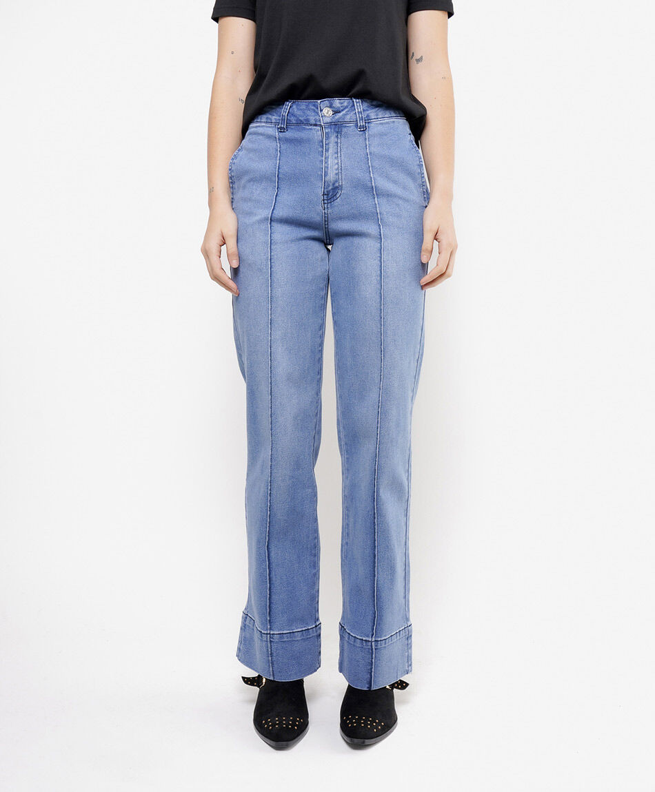 Jeans mujer wide leg costuras frontales
