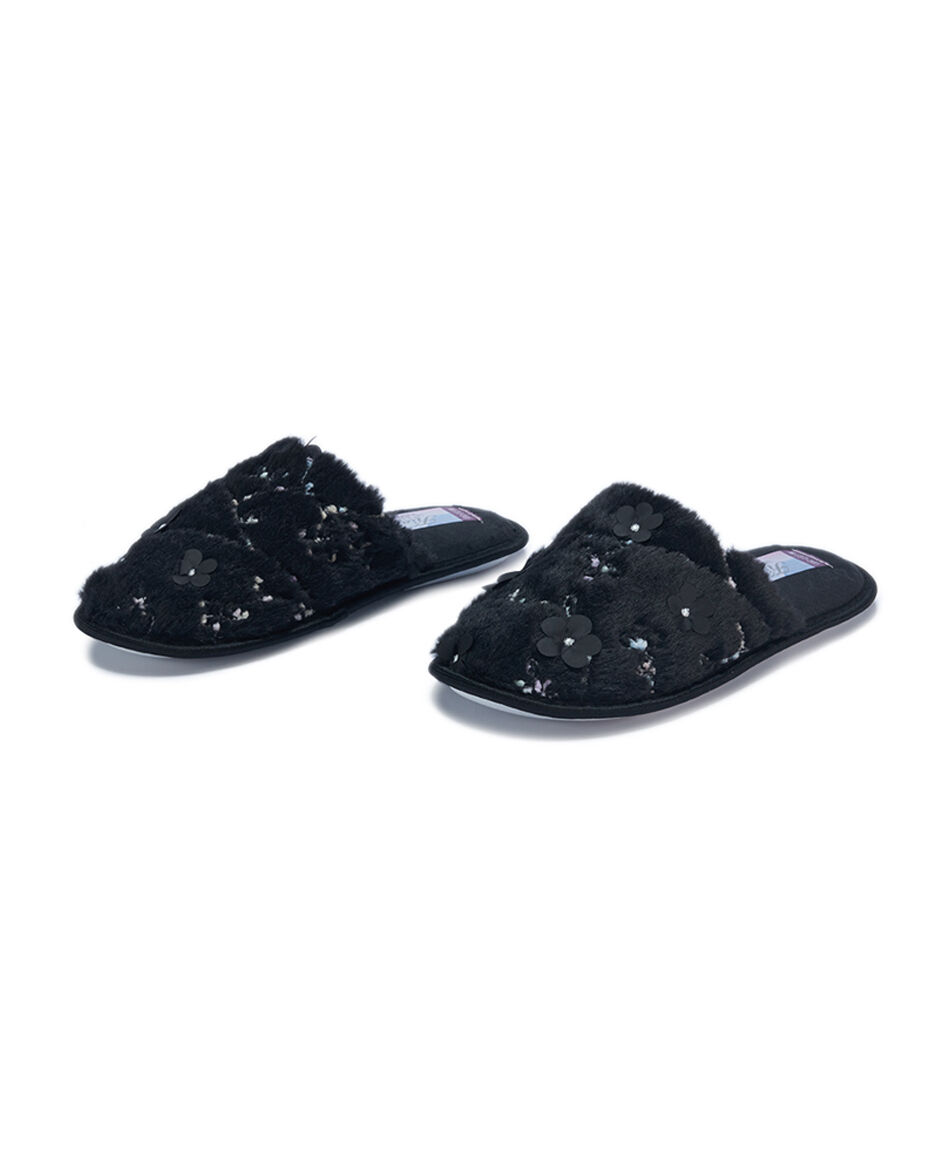 Pantuflas mujer dise&ntilde;o flores black